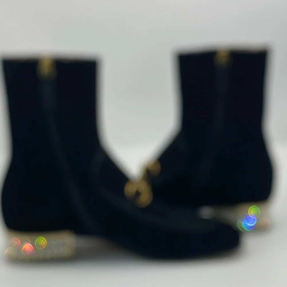 Gucci horsebit GG black velvet crystal heel ankle - Picture 8 of 12